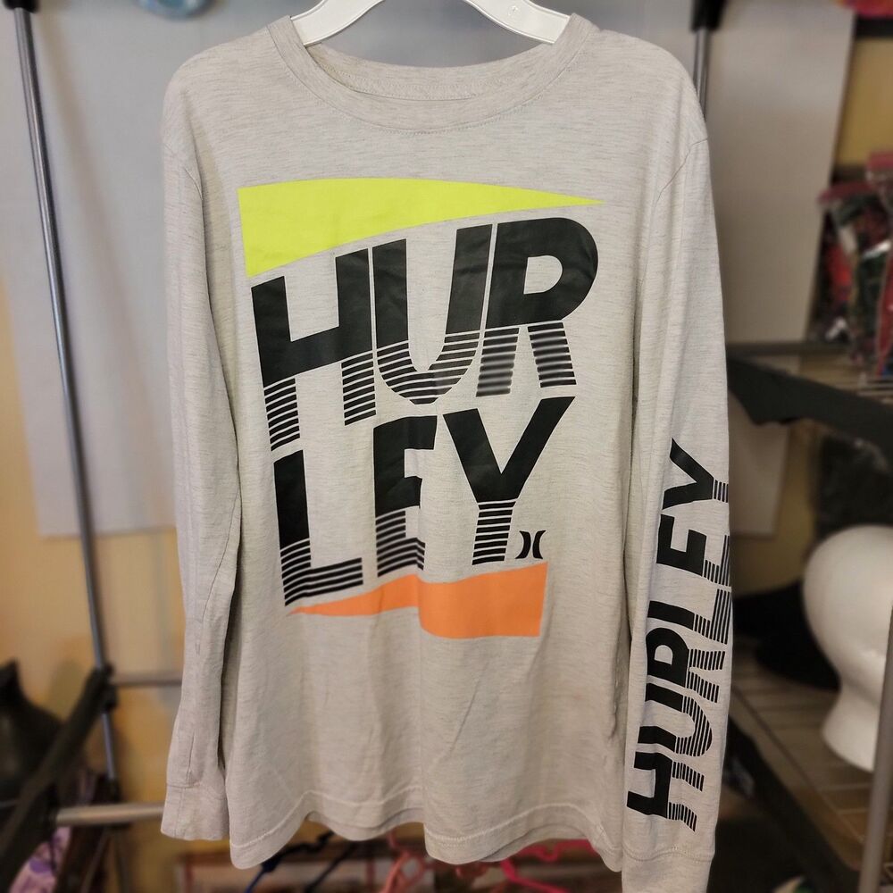 Hurley Tee LS Logo Graphic Printed Sleeves - Size Youth 13-15 Years